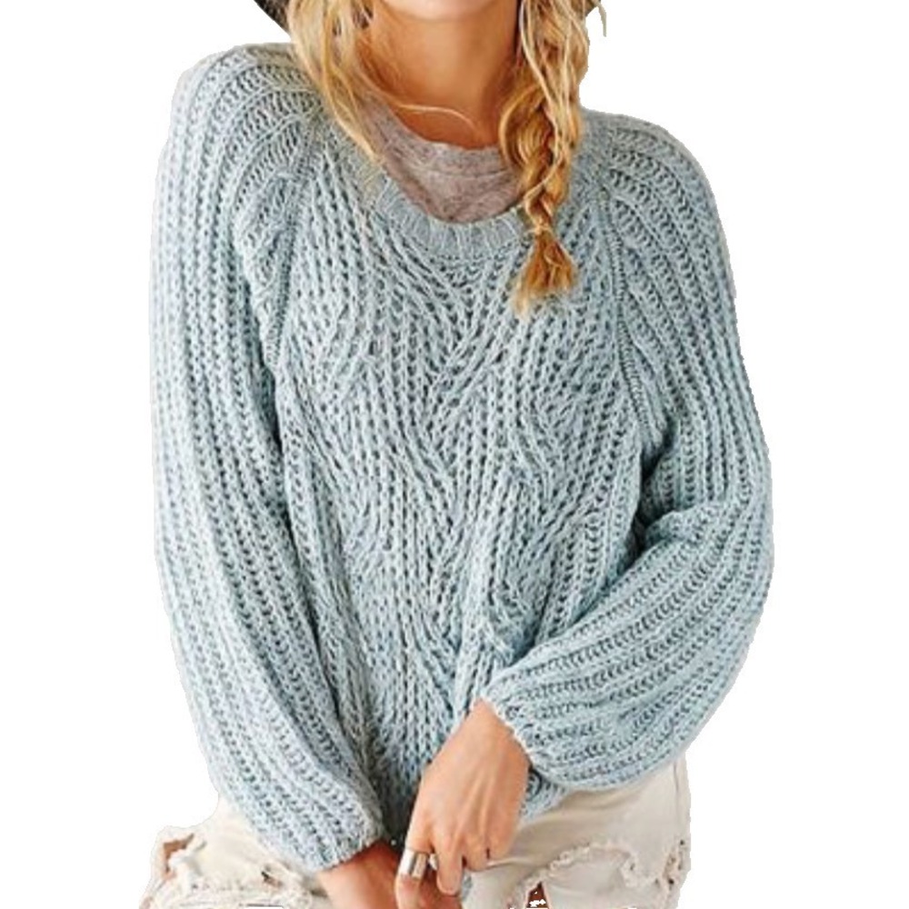 Urban Outfitters KIMCHI BLUE OVERSIZED BELLA SWEATER Wavy Marled Cable Knit SZ S